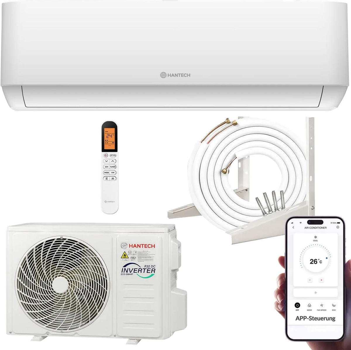 Klimatyzator ścienny HANTECH 12000 BTU H-PRO z funkcją grzania i chłodzenia, filtr powietrza, WIFI, materiały montażowe