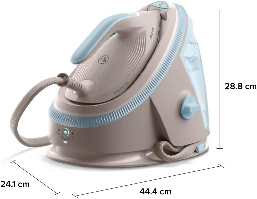 Stacja parowa Philips PerfectCare serii 7000 – uderzenie pary 600 g, ciśnienie 8,5 bar, OptimalTEMP, stopa SteamGlide Elite, wyjmowany zbiornik 1,5 l, prasowanie w pionie, łatwe odkamienianie (PSG7200/60)