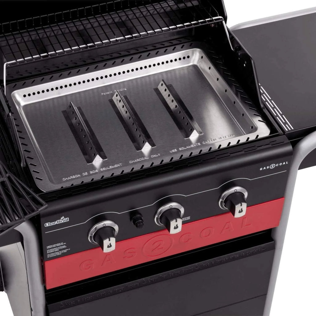 Gas2Coal® Grill hybrydowy: trzy palnikowy grill gazowy i węglowy, czarny.