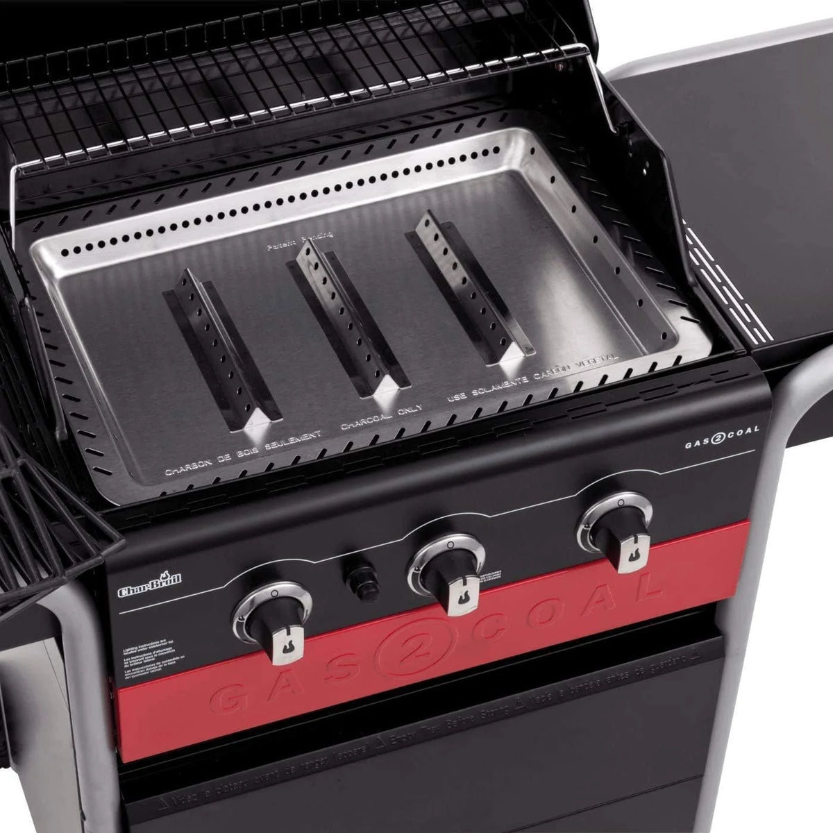 Gas2Coal® Grill hybrydowy: trzy palnikowy grill gazowy i węglowy, czarny.