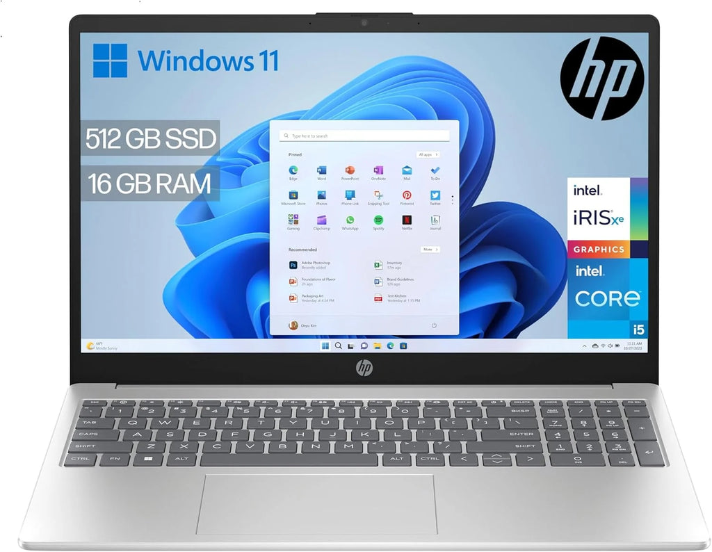 HP 15-fd0163ns - Laptop 15,6" Full HD (Intel Core i5-1334U, 16GB RAM, 512GB SSD, Intel Iris Xe Graphics, Windows 11) Srebrny - Klawiatura QWERTY Hiszpańska