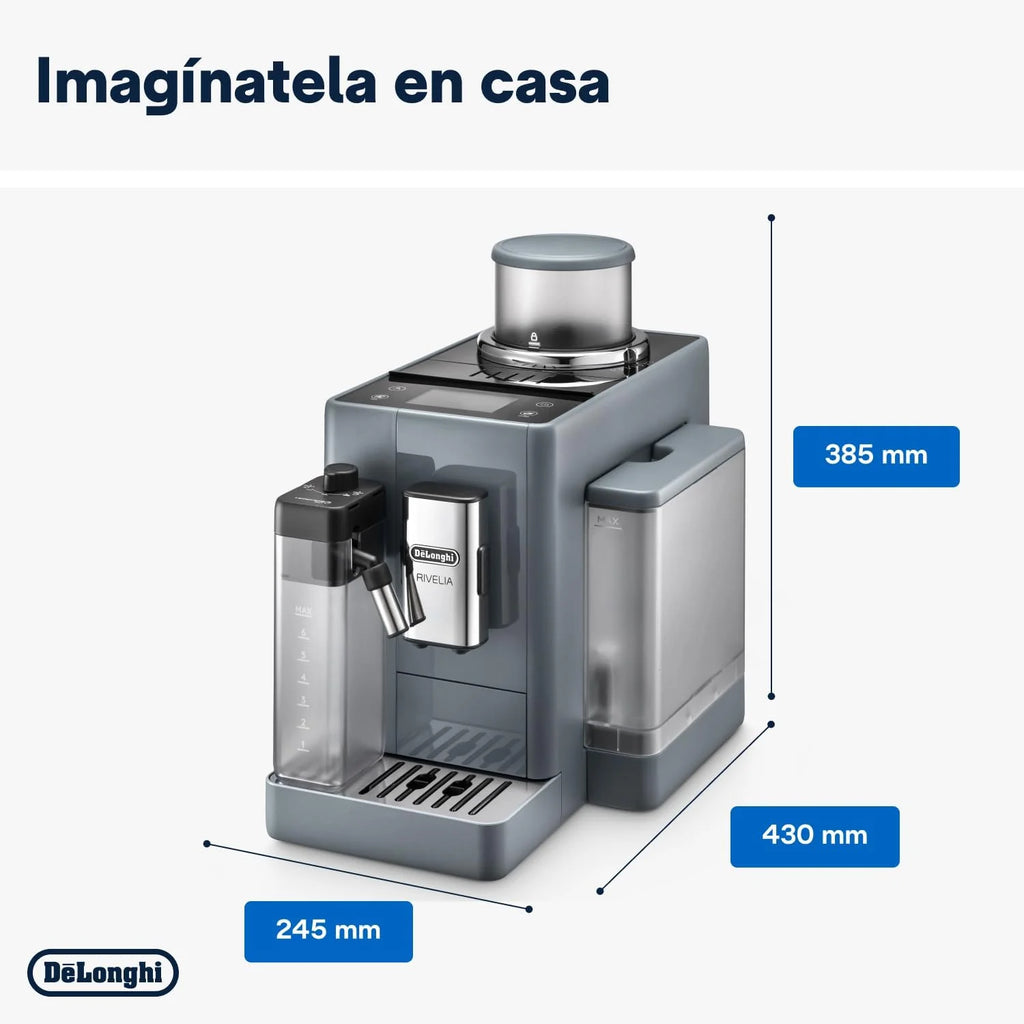 De'Longhi Rivelia EXAM440.55.G, Ekspres automatyczny z LatteCrema Hot, Automatyczny spieniacz do mleka, Kompaktowy rozmiar, 16 przepisów, Kolorowy ekran dotykowy, Szary